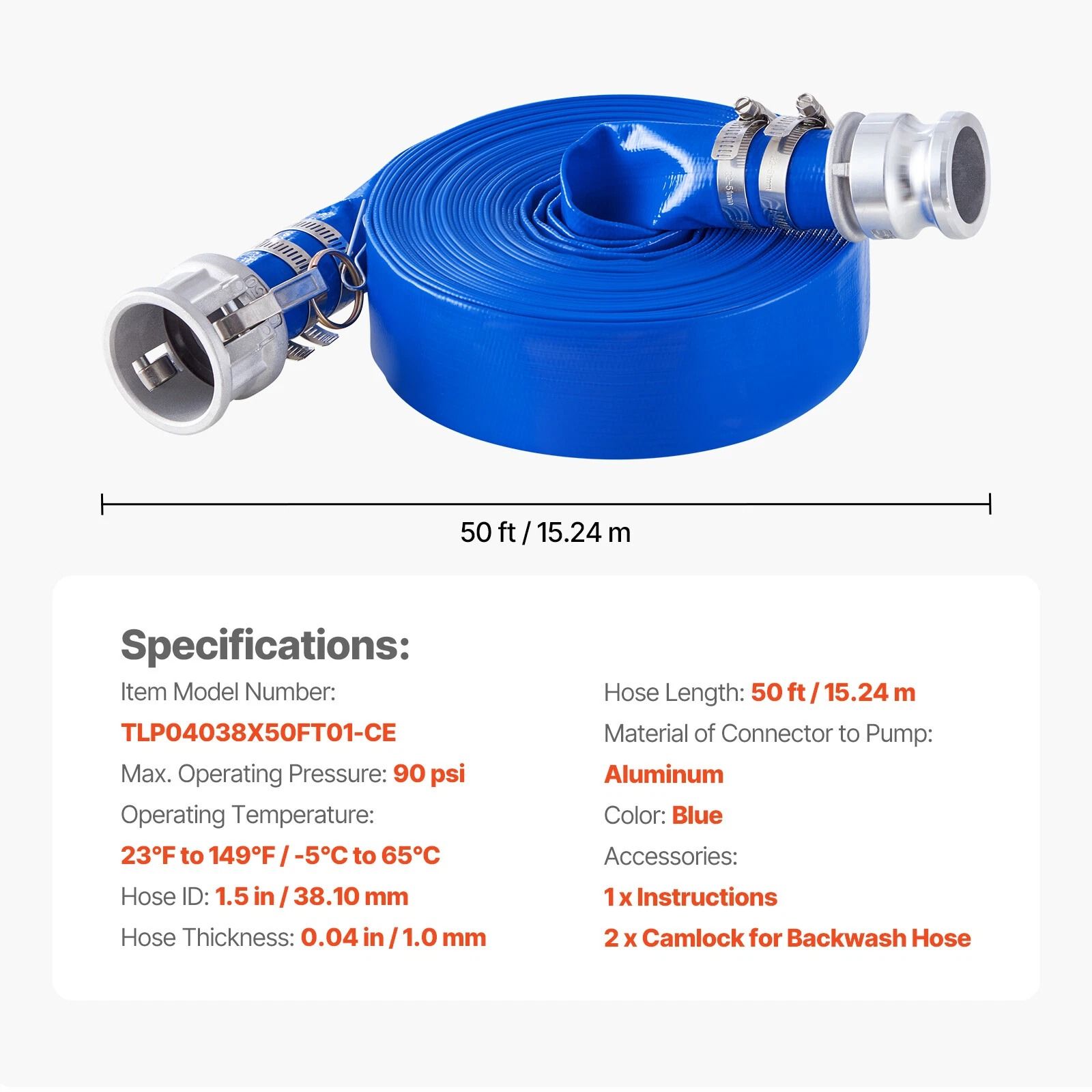 Pool Backwash Hose Blue PVC Discharge Hose with Fittings