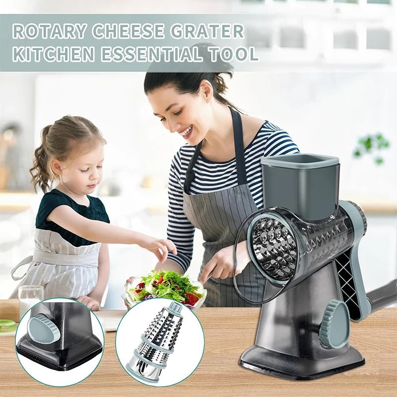 3 in 1 Rotary Cheese Grater Manual Vegetable Slicer and Nut Grinder