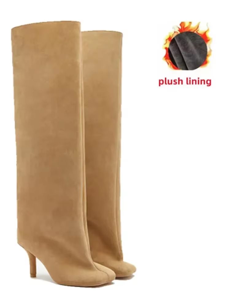 Autumn Winter Women's Knee High Boots – 6cm Slim High Heels, Round Toe Fashion Long Boots, Knight-Inspired Style