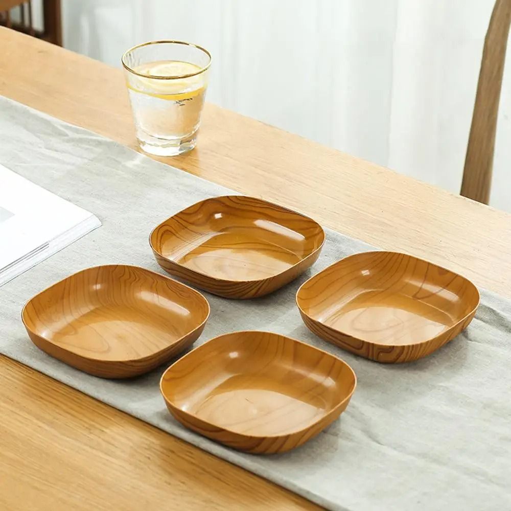 Japanese Style Plastic Dish Set 10 Pieces Imitation Wood Grain Fruit Bowls