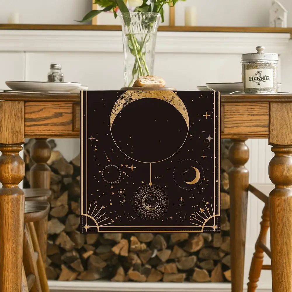 Celestial Moon Phase Astrology Table Runner for Mystical Home Decor