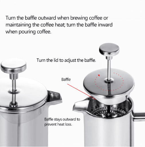 Stainless Steel French Press Coffee Maker Double Wall Insulated Manual Coffee Brewer (350ml–1000ml)