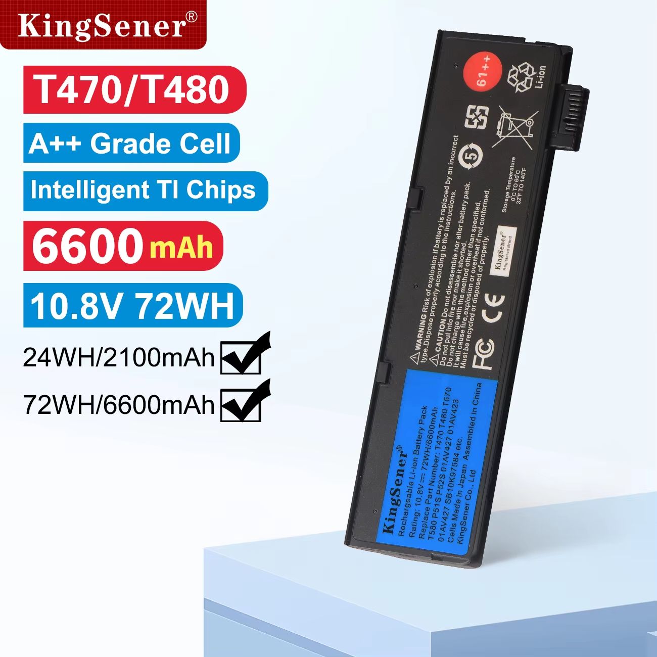 KingSener High-Capacity 10.8V 6600mAh Replacement Battery for Lenovo ThinkPad T470, T480, T570, and P51S Series