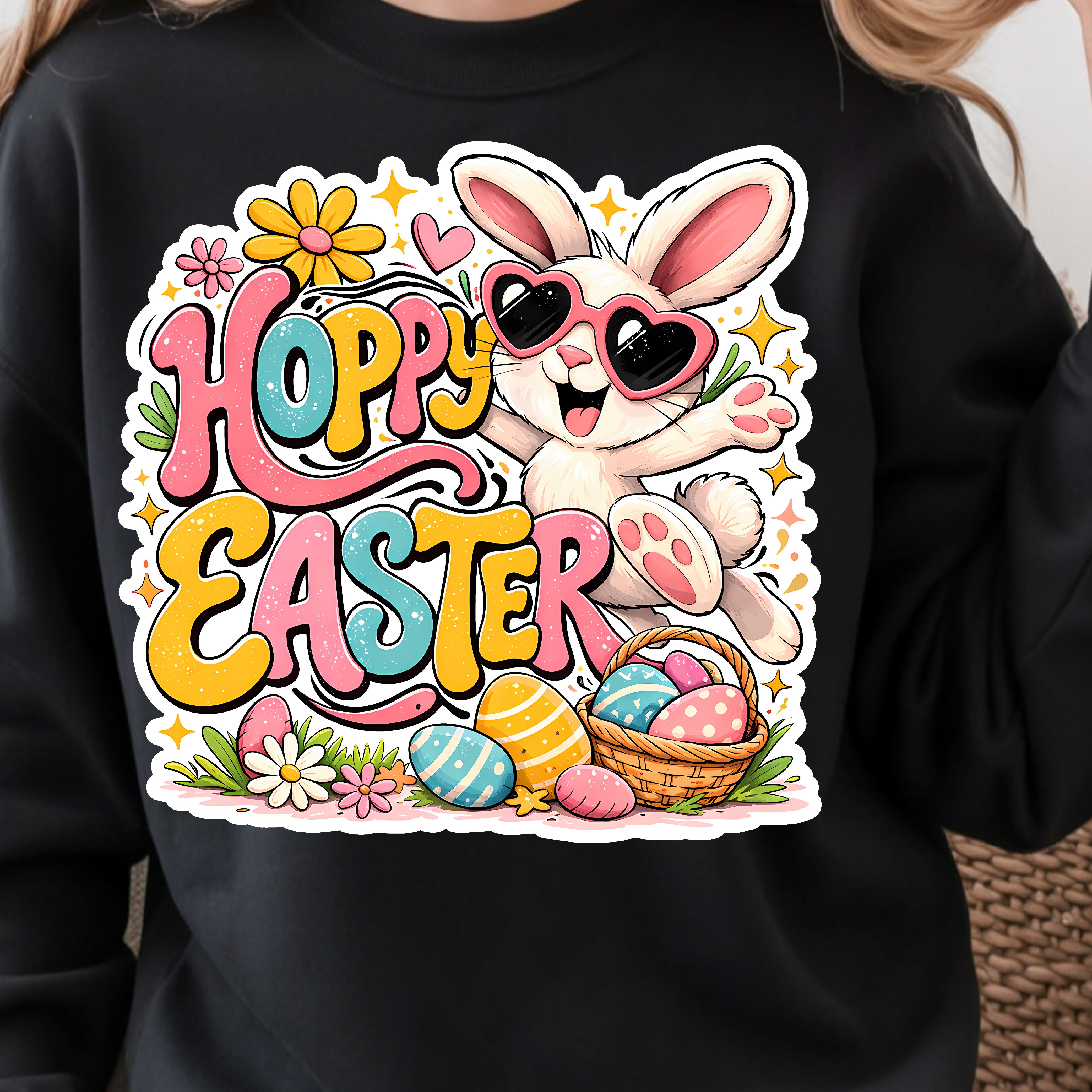 Hoppy Easter Shirt – Happy Cool Bunny & Easter Eggs Design Tee