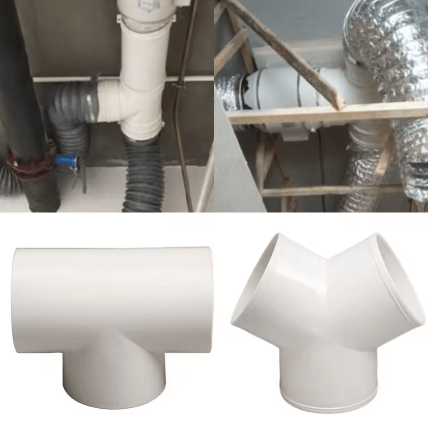 PVC T/Y Ventilation Duct Connector – 3-Way Splitter for Exhaust & Airflow Systems (100/150/200mm)