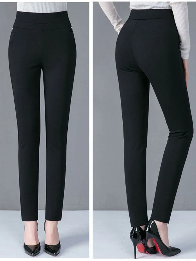 Womens Winter Pencil Pants with Plush Lining Slim Fit Stretch Leggings