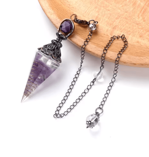 HarmonyStone Crystal Pendulum Necklace – Natural Chakra Crystal Pendant Hexagonal Cone