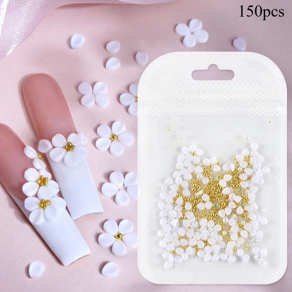 150pcs 3D Nail Art Charm Kit with Acrylic Petals and Rhinestones
