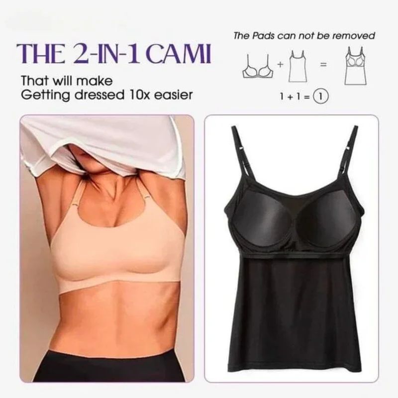 Womens Solid Padded Spaghetti Strap Cami – Built-In Bra Sexy Slim Tank Top 2024