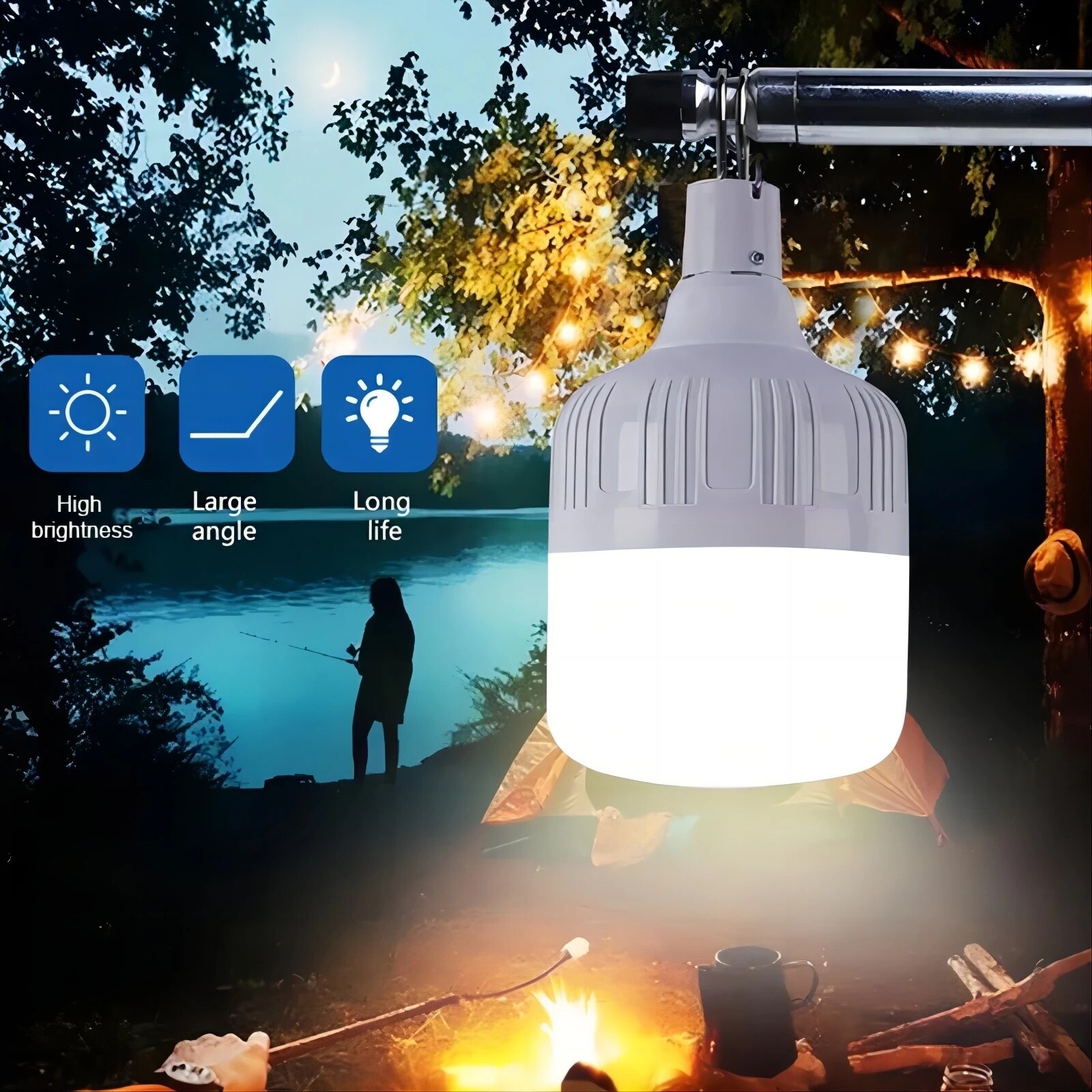 Portable USB Rechargeable LED Camping Lights | Outdoor Emergency Bulb Lantern for BBQ Tents | High Power Battery Lamp