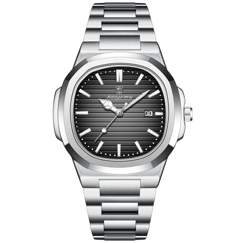Mens Classic Quartz Watch with Square Dial Waterproof & Luminous Date Wristwatch