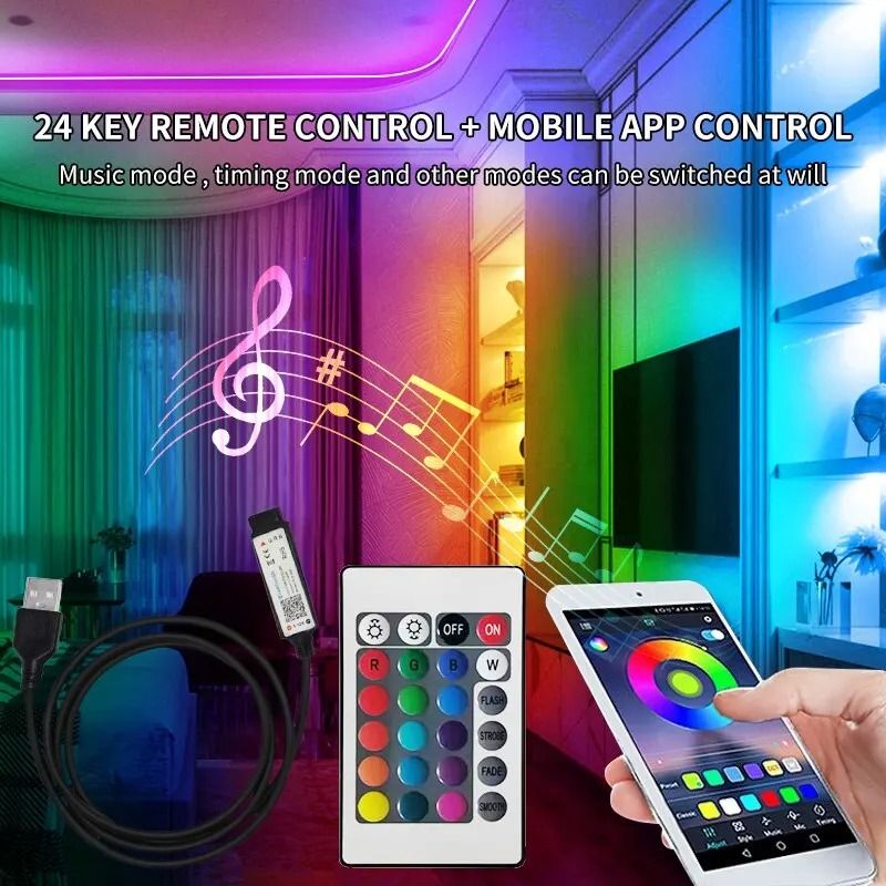 USB RGB LED Strip Light 3 Meter Bluetooth Music Control Backlight
