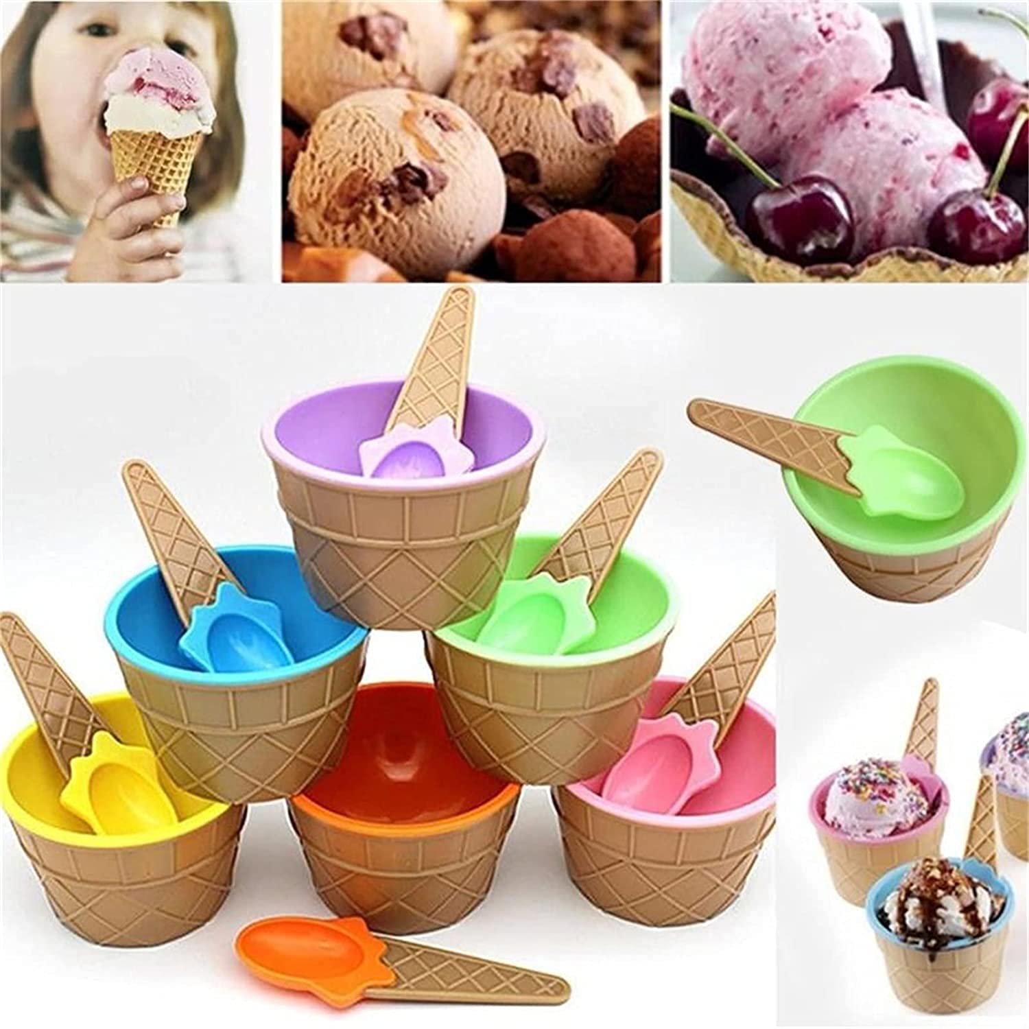 Ice Cream Bowls Set Vibrant Colors Sundae Kit Spoons for Summer Holiday Parties and Ice Cream Bowl Gift Decor