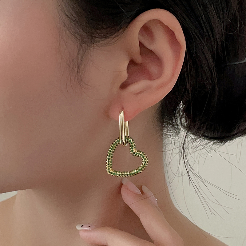 Elegant Heart Charm Hoop Earrings with Zircon Crystals