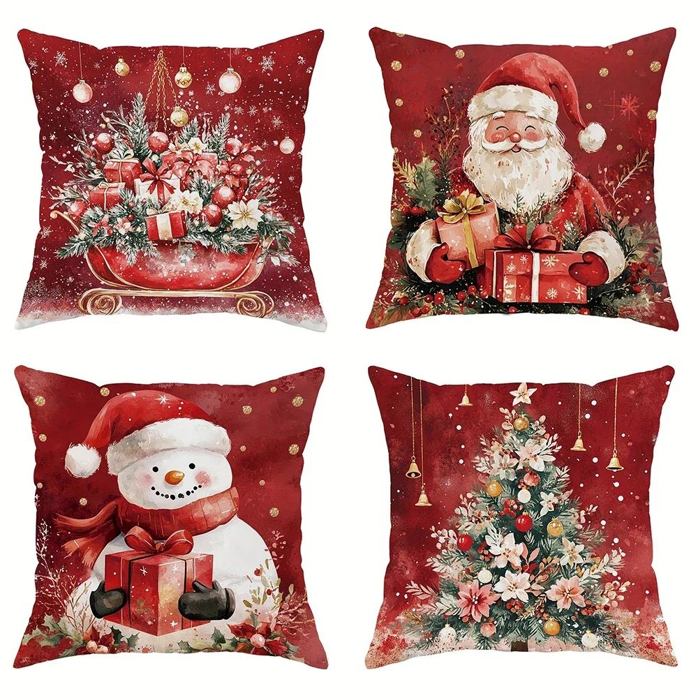 Christmas Santa Snowman Pillow Cover for Sofa and Home Decor