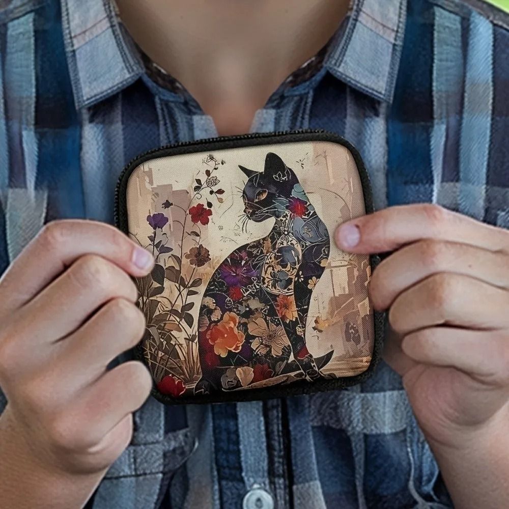 Cat Print Mini Coin Purse – Waterproof Artificial Leather Earphone & Card Bag