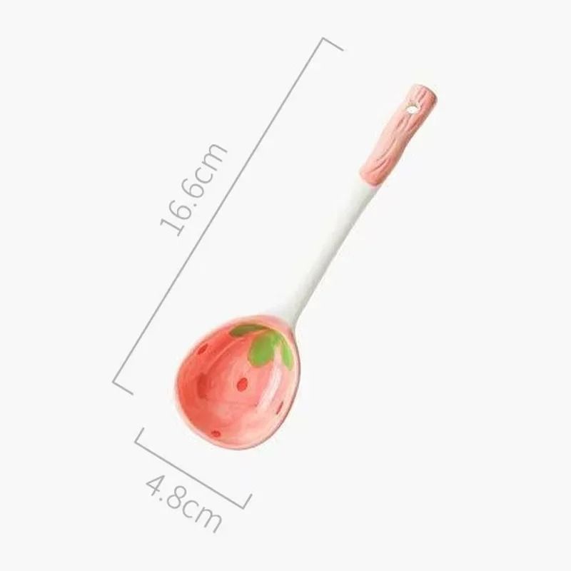 Cute Strawberry Ceramic Ramen Bowl with Matching Spoon