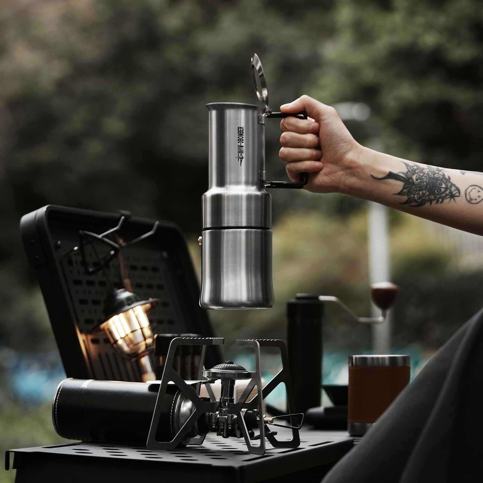 Espresso Pot with Foldable Handle, Stainless Steel Coffee Maker Integrated Pot-cup for Camping