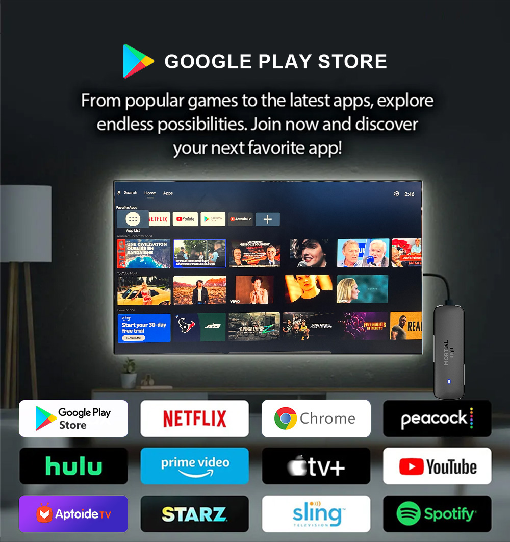 Android 14 TV Stick 4K Streaming Device with WiFi 6 and Google Voice Remote