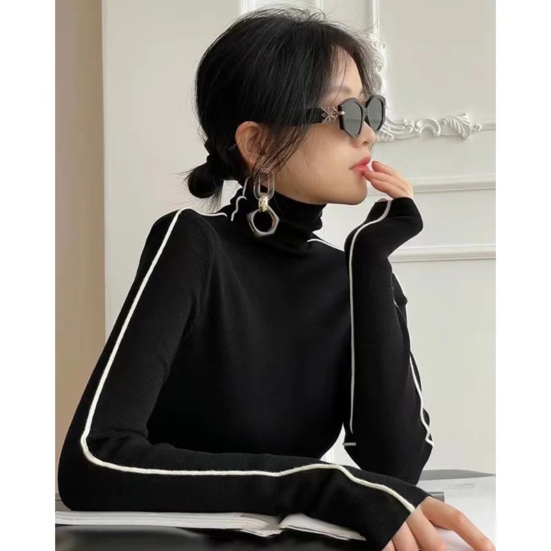 Trendy Color Blocking Sweater Women Autumn Winter Slim Fit Female Long Sleeved Tops