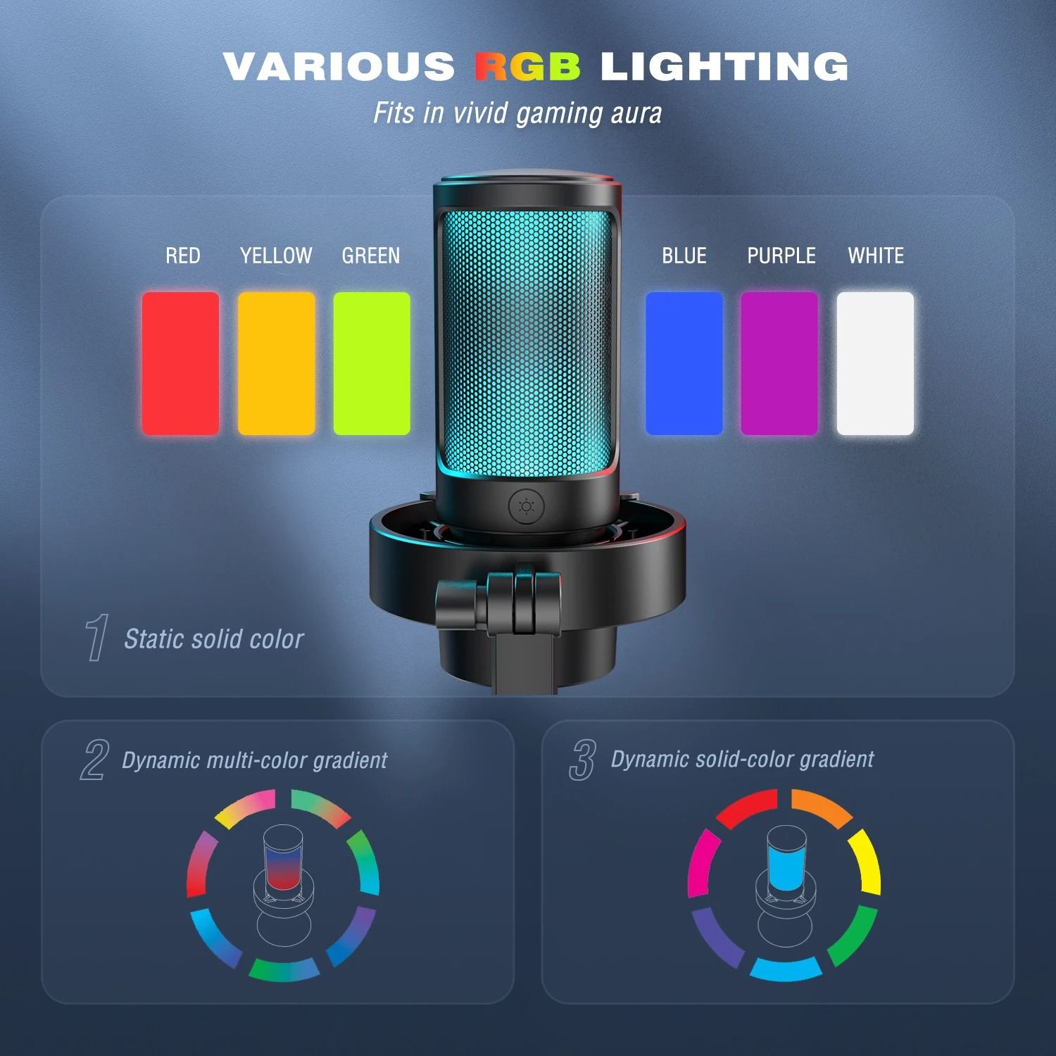 Wireless RGB Condenser Microphone with Touch Mute and Headphone Monitoring