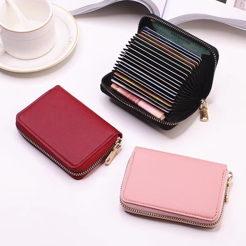 PU Leather Business Card Holder Wallet Multi Card Organizer with Coin Pocket