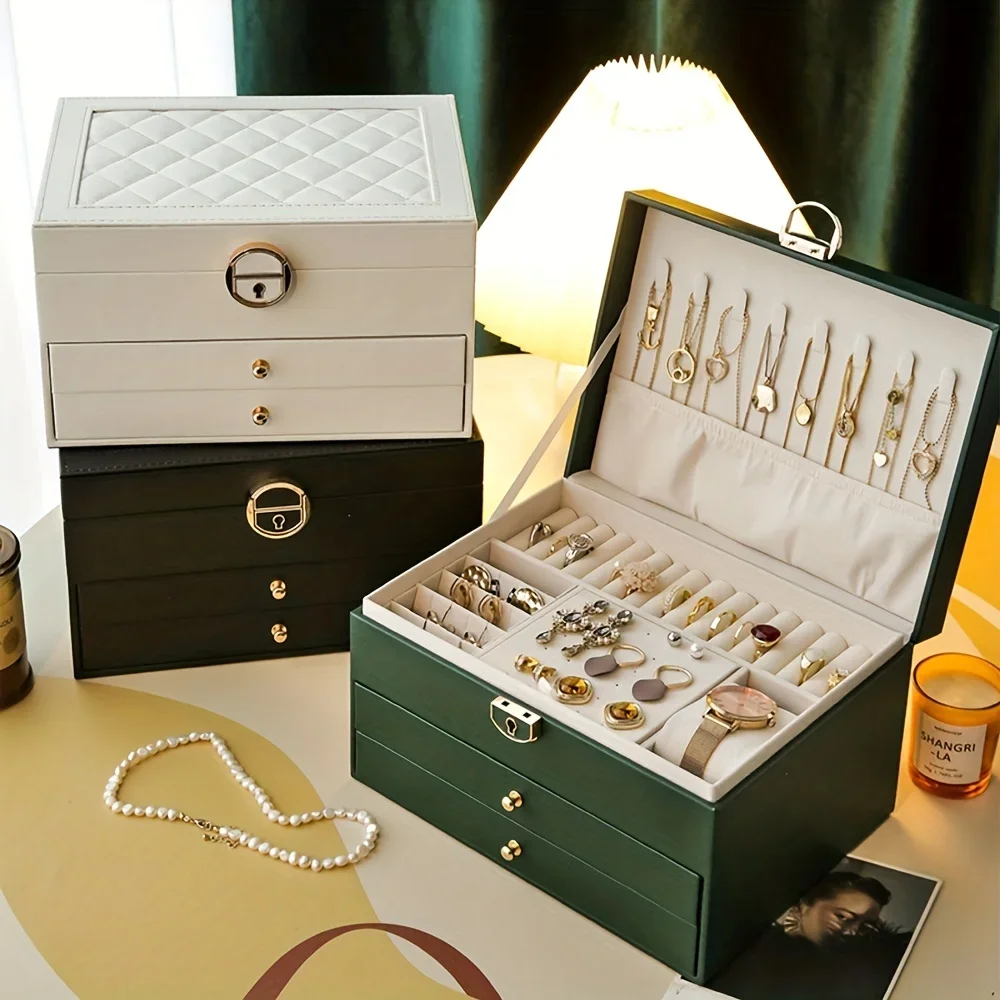 Large Capacity Multi-Layer Jewelry Storage Box, High-End Exquisite Necklace Earrings, Gold Jewelry Box