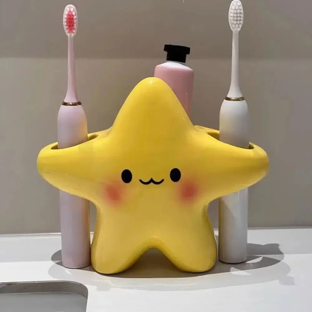 Cute Star Toothbrush Holder with Toothpaste Shelf Bathroom Organizer