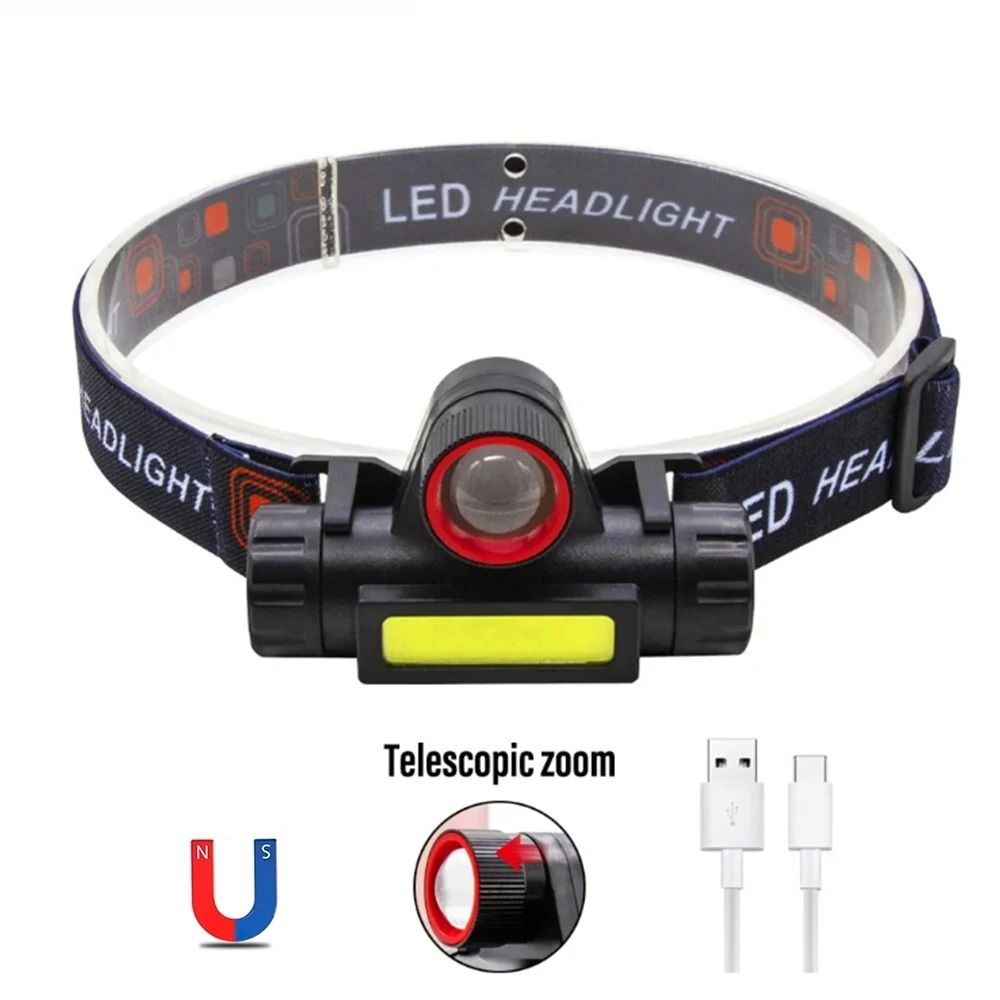 Rechargeable LED Headlamp with Dual Light Sources and Magnetic Base