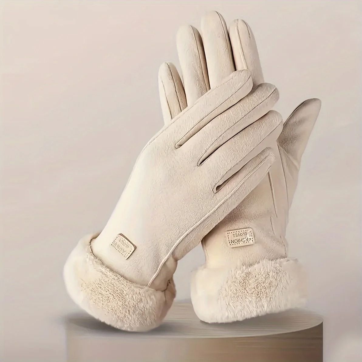 Comfortable Beige Touchscreen Gloves with Plush Lining