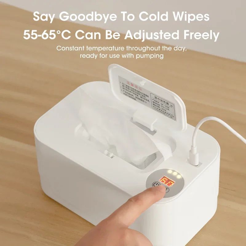 Portable Baby Wipe Warmer with LED Display – USB Travel Wet Wipes Dispenser & Heated Towel Box