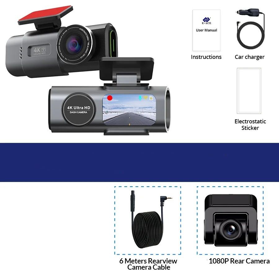 4K Mini Dashcam with GPS, WiFi, and Dual Lens System