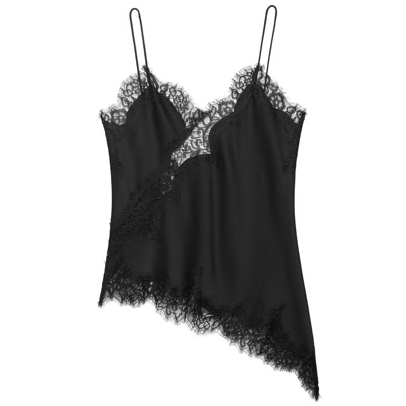Trendy Lace Asymmetrical Tank Top, Black Sleeveless Slip, Women Backless Off Shoulder Camisole, Summer Fashion Tops