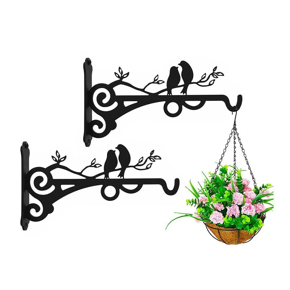 1-2PCS Flower Basket Holder Wall Mounted Bird Metal Bracket Hanger Rustic Style Wide Base