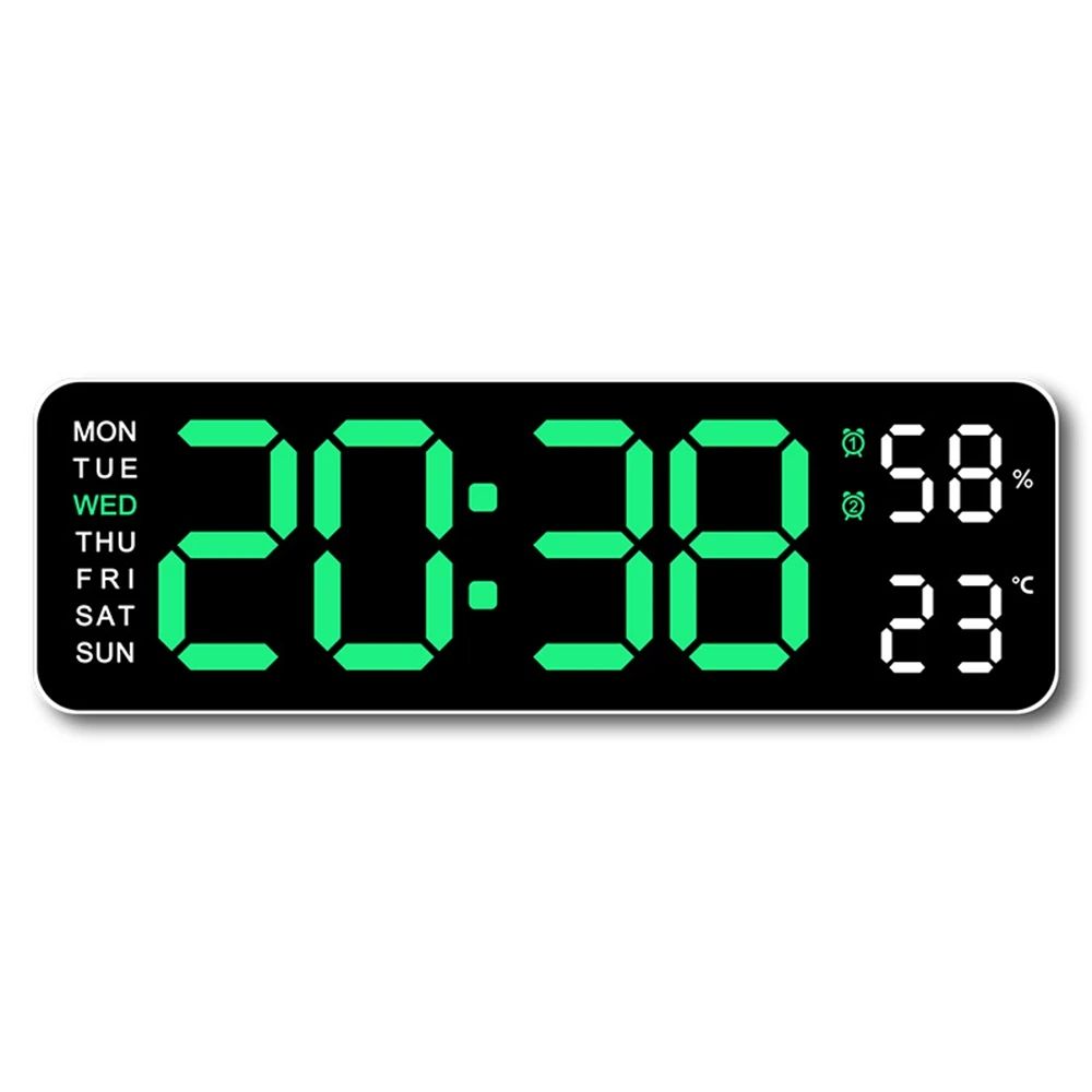 9-Inch Large Digital Wall Clock with Temperature, Humidity & Auto-Dimming Alarm Display