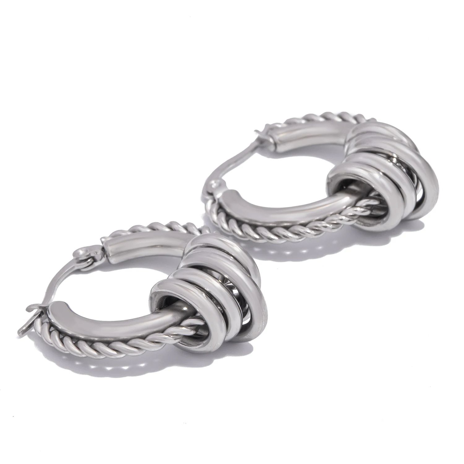 Gold Textured Multilayer Twisted Circle Statement Earrings