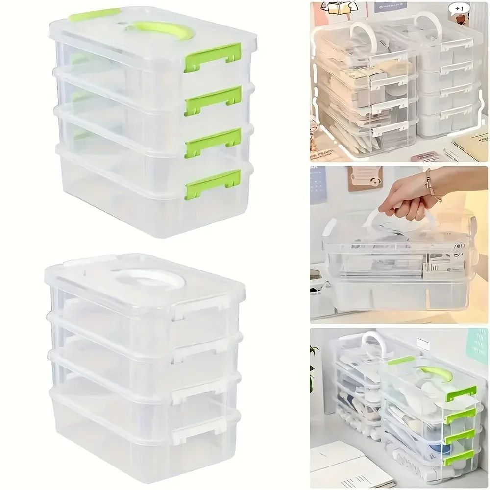 4 Layer Transparent Storage Box Plastic Drawer Organizer for Small Items