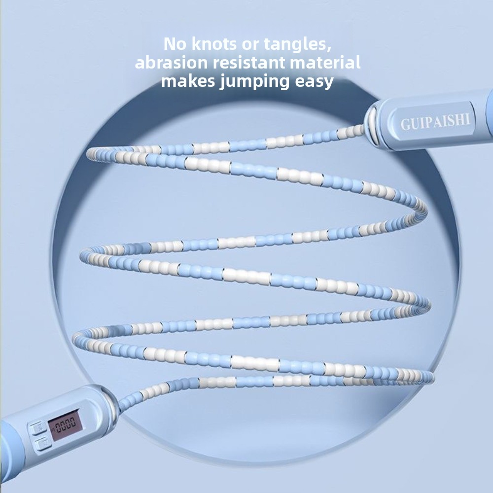 Adjustable Length Soft Beaded Jump Rope, No Tangle Bamboo Stem Training Rope