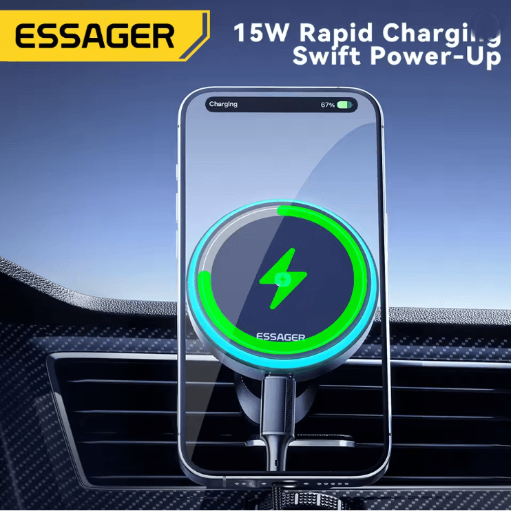 Magnetic Wireless Car Charger and Phone Holder with 360 Degree Rotation