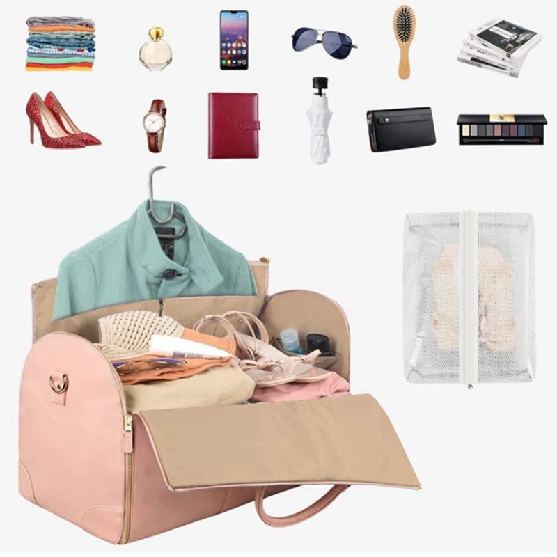 Foldable Women's Travel Bag, Large PU Leather Carry-On Duffel for Business and Vacation