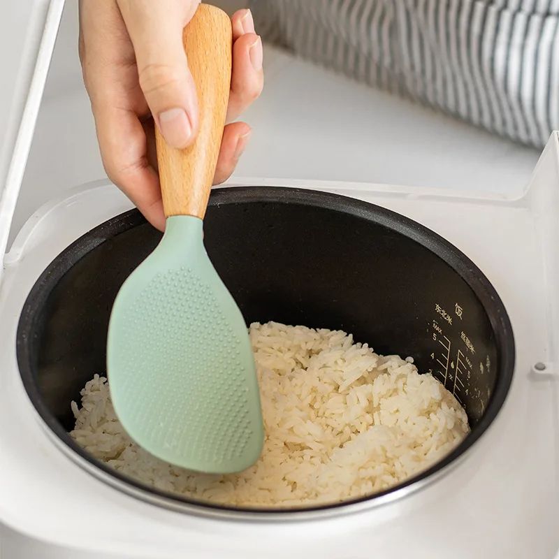 Durable Silicone Spoon for Cooking, Non-stick, Anti-scalding Rice Spoon, High-Temperature Resistant Kitchen Gadgets Tool