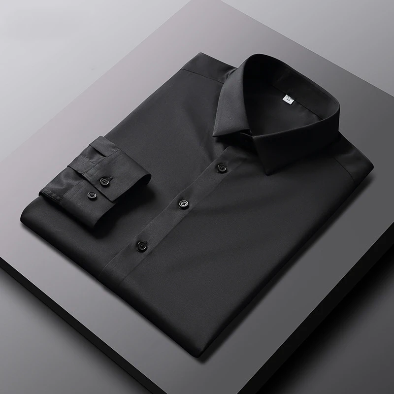 Mens Business Top Long Sleeved Casual Solid Color Shirt Non Ironing Wrinkle Resistant