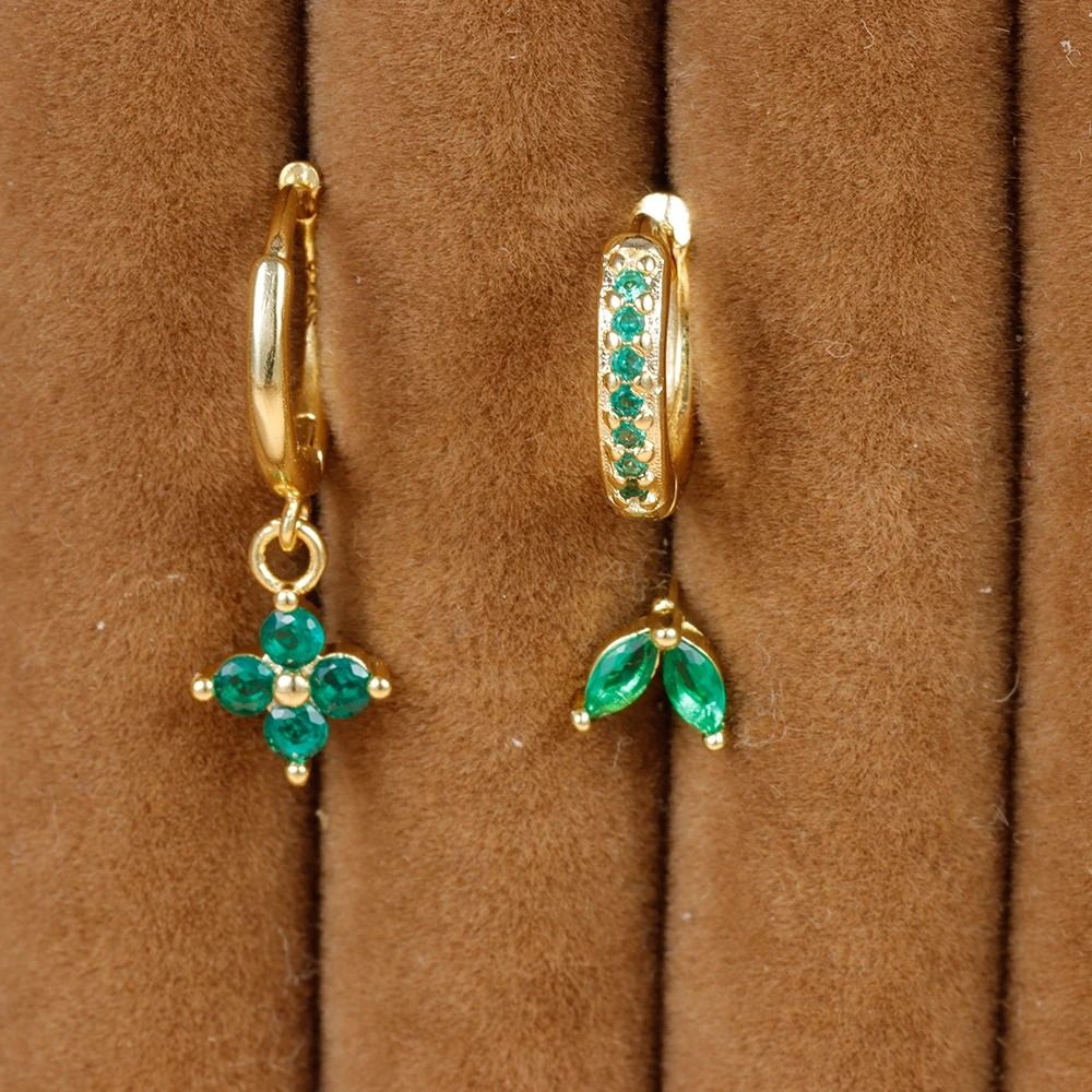3-Piece Green Crystal Stainless Steel Hoop Set
