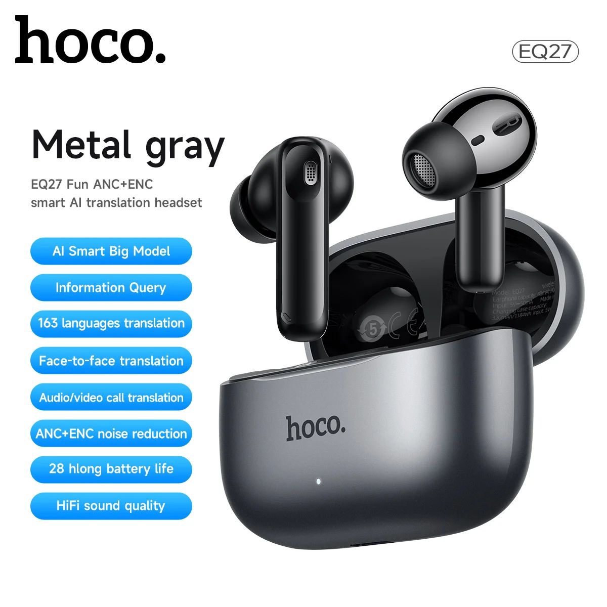 HOCO Smart AI Translation Earbuds Wireless Noise Cancelling Headphones
