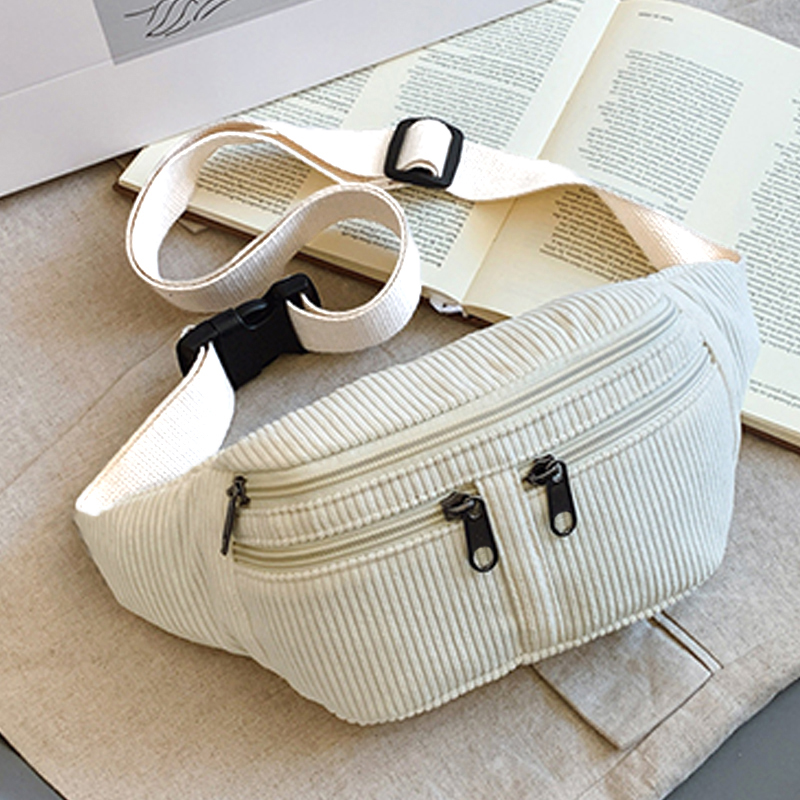 Trendy Multi color Corduroy Waist Bag Casual Multi pocket Design for Daily Use & Travel