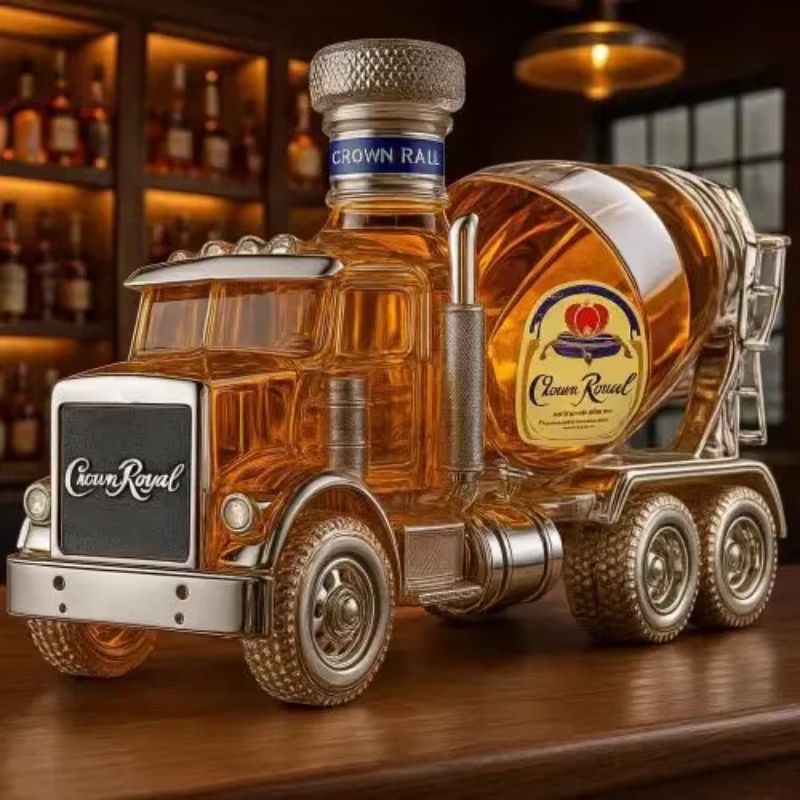 IndustrialMix Glass Spirits Dispenser – Creative Cement Blender Design Bottle for Whiskey & Vodka