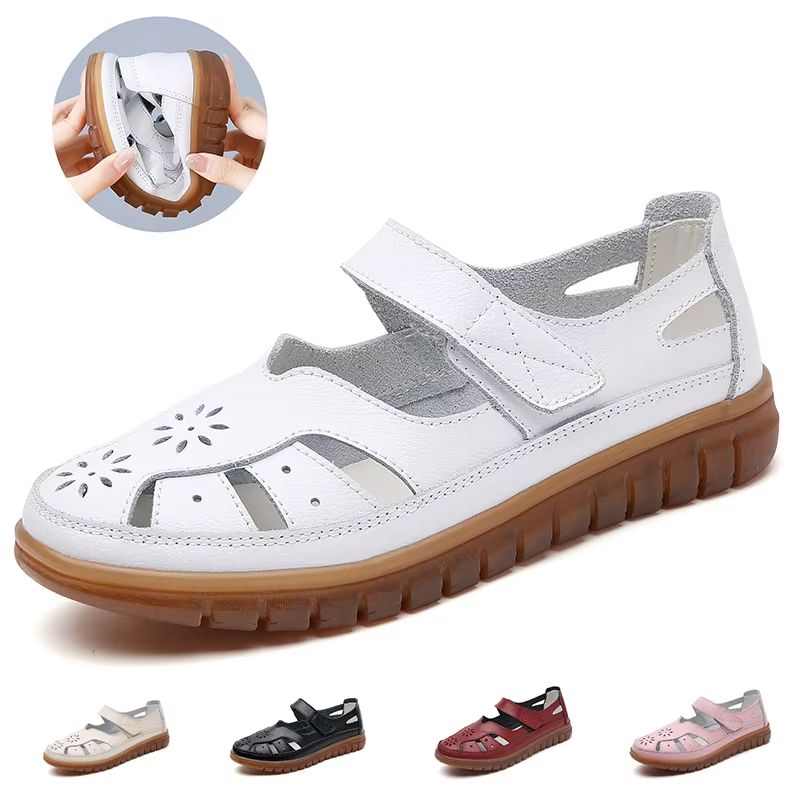 Women Breathable Leather Roman Sandals – Non Slip Casual Summer Shoes for Everyday Comfort