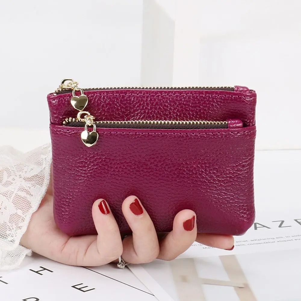 Double Zipper Heart Detail Mini Coin Purse