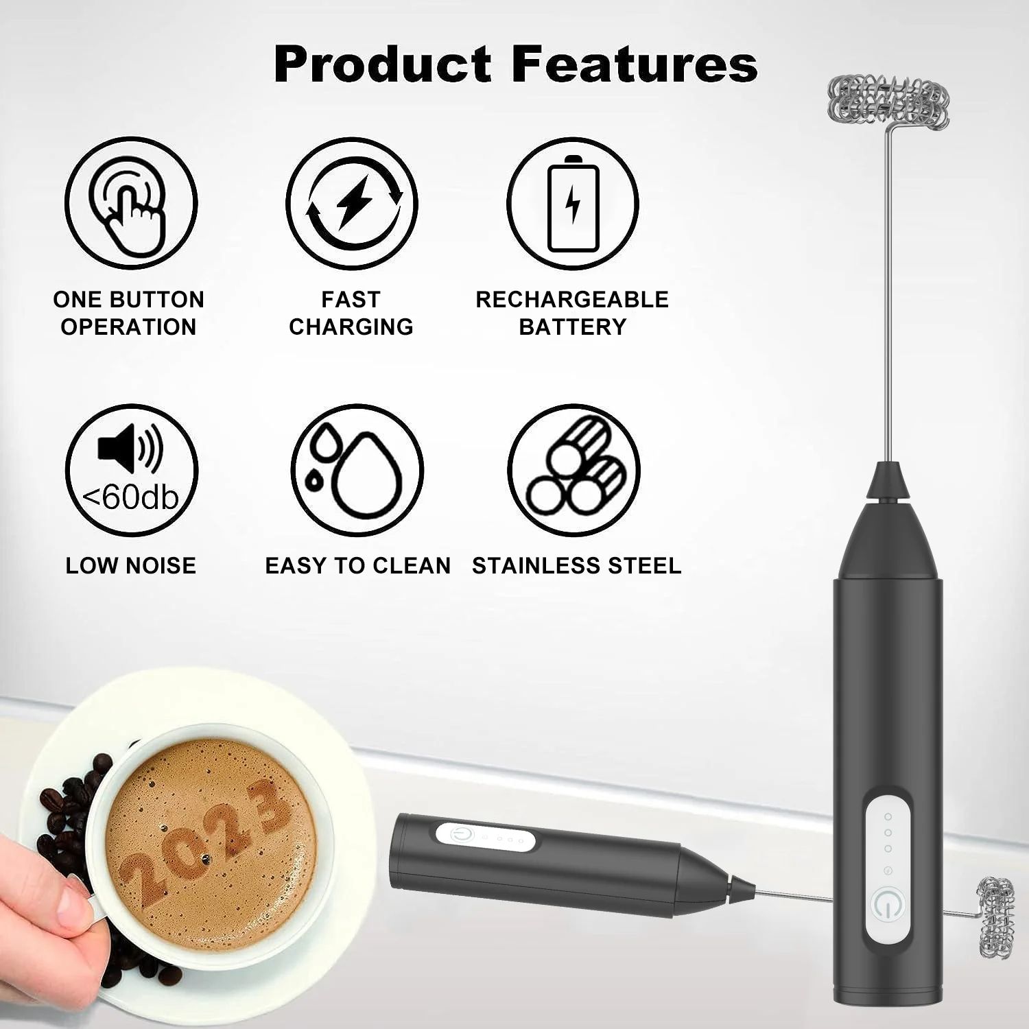 USB Rechargeable MINI Milk Frother Electric Foam Maker, Coffee Whisk, Mixer Egg Beater for Lattes, Hot Chocolate