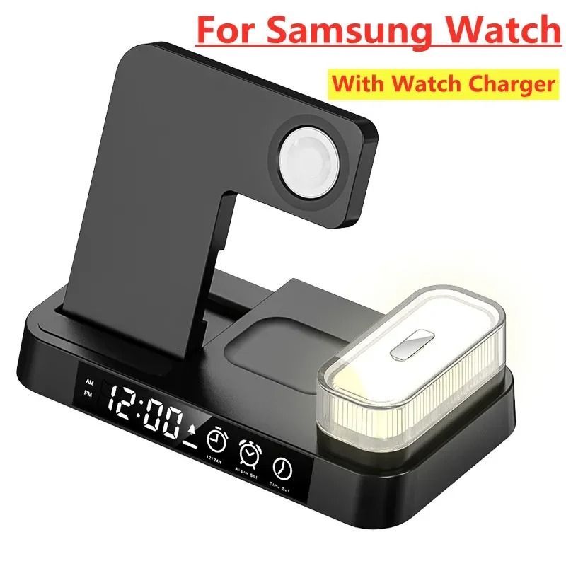 30W 3-in-1 Wireless Charging Stand Alarm Clock Night Light Station